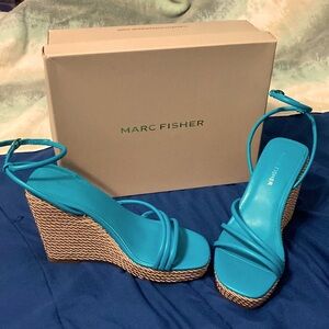 Marc Fisher wedge sandals, 7 1/2, turquoise blue straps